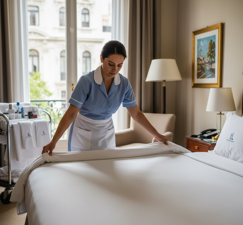 Habitación de hotel impecable y ordenada